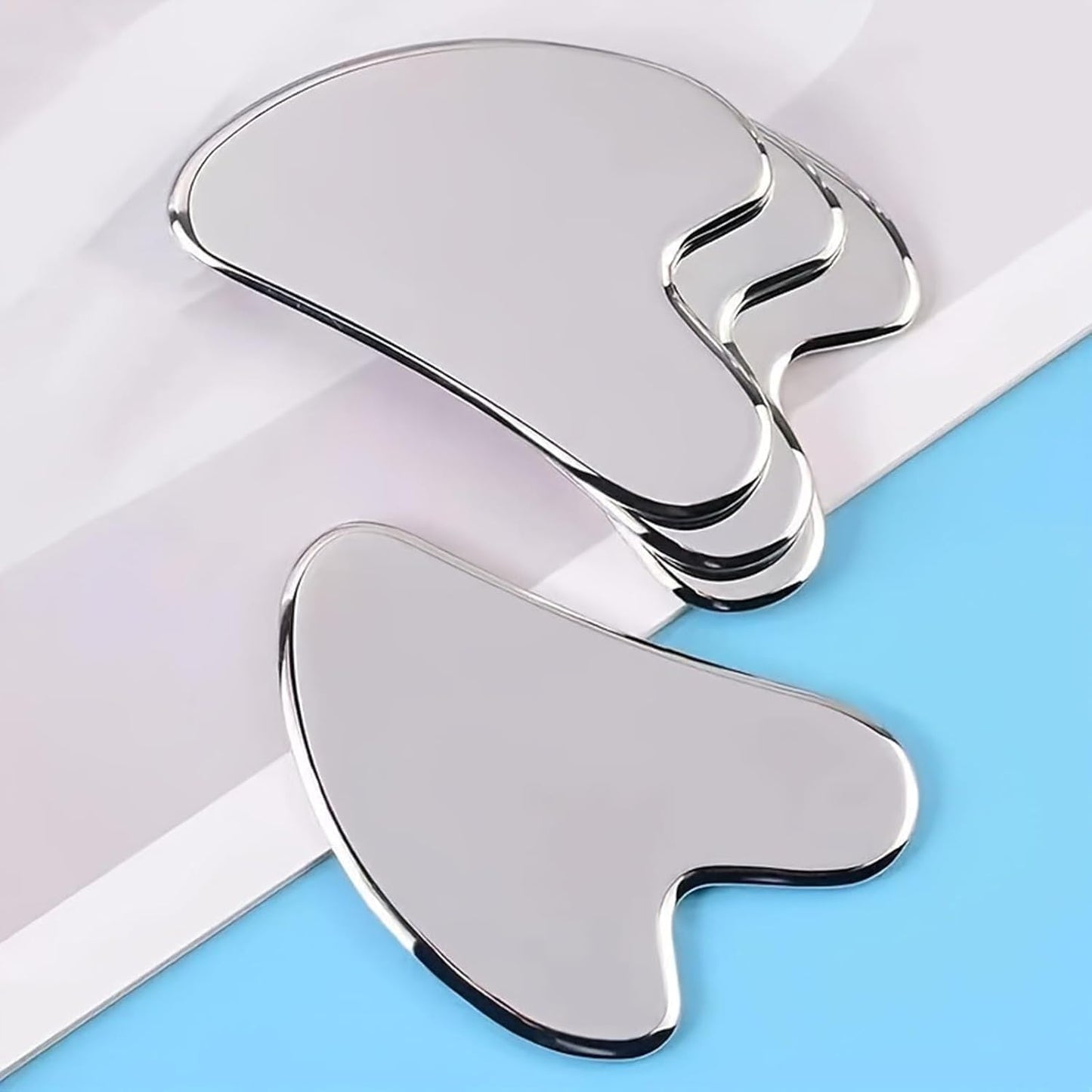 Gua Sha Facial Tools Guasha for Face - Stainless Steel Gua Sha Tool - Massager Tool for Jawline & Chin,Fascia Massage Tool for Face Massage, Lymphatic Drainage Massager (Silver)