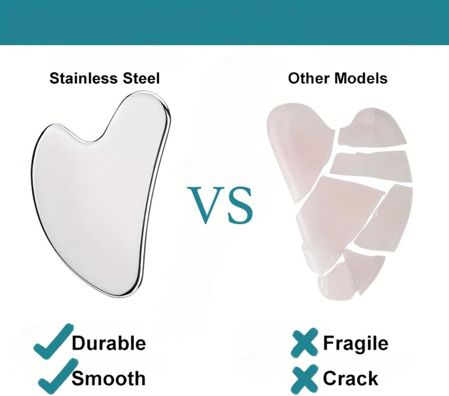 Gua Sha Facial Tools Guasha for Face - Stainless Steel Gua Sha Tool - Massager Tool for Jawline & Chin,Fascia Massage Tool for Face Massage, Lymphatic Drainage Massager (Silver)
