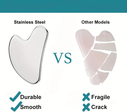 Gua Sha Facial Tools Guasha for Face - Stainless Steel Gua Sha Tool - Massager Tool for Jawline & Chin,Fascia Massage Tool for Face Massage, Lymphatic Drainage Massager (Silver)