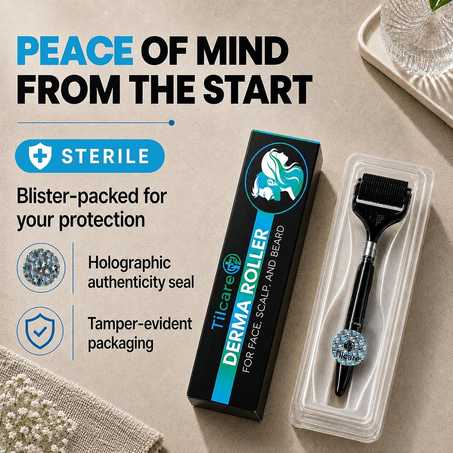 Beard and Hair Derma Roller (1Pack) by  - Sterile Titanium Derma Roller 0.25Mm