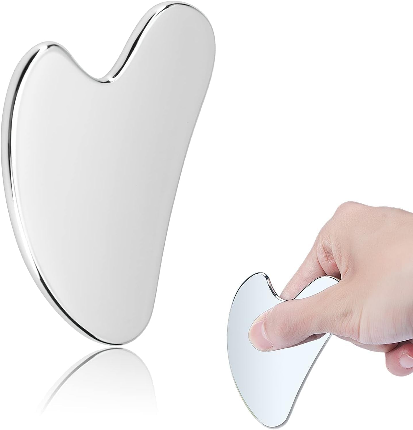 Gua Sha Facial Tools Guasha for Face - Stainless Steel Gua Sha Tool - Massager Tool for Jawline & Chin,Fascia Massage Tool for Face Massage, Lymphatic Drainage Massager (Silver)