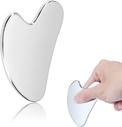 Gua Sha Facial Tools Guasha for Face - Stainless Steel Gua Sha Tool - Massager Tool for Jawline & Chin,Fascia Massage Tool for Face Massage, Lymphatic Drainage Massager (Silver)