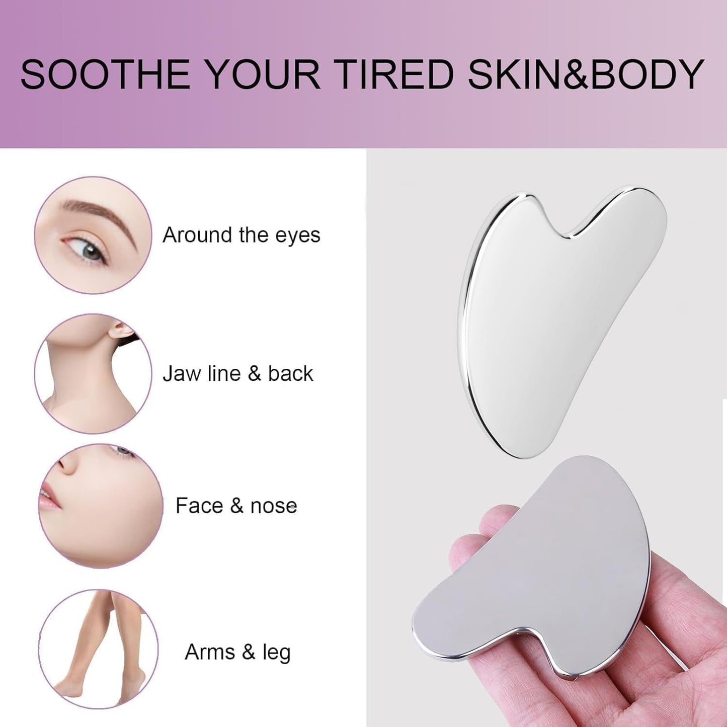 Gua Sha Facial Tools Guasha for Face - Stainless Steel Gua Sha Tool - Massager Tool for Jawline & Chin,Fascia Massage Tool for Face Massage, Lymphatic Drainage Massager (Silver)